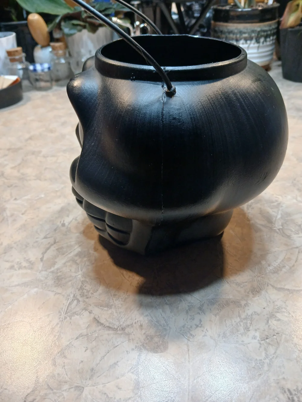 80's Vintage Blow Mold Black Skull Halloween Candy Bucket